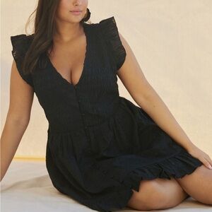 Anthropologie Black Mini Dress with Ruffle Sleeves